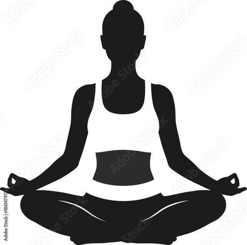 Black silhouette of woman in lotus position yoga meditation 2