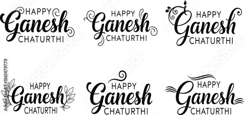 Elegant Happy Ganesh Chaturthi Typography Vector Designs Collection for Festive Greetings