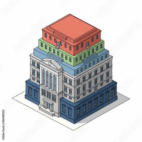 Layered Architectural Building Design Isometric View.