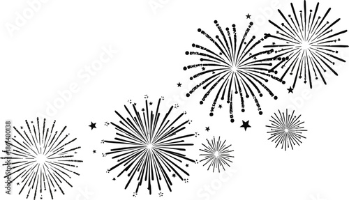 Black fireworks exploding on white background explosion celebration