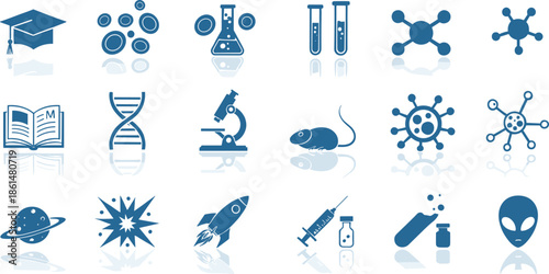 Blue science education with reflections symbols signs