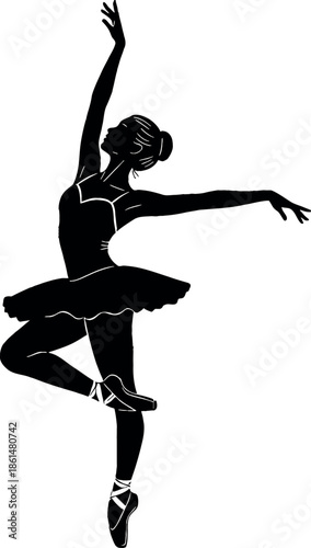 Silhouette of a young ballerina dancing in a graceful pose