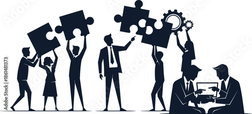 Business people assembling puzzle pieces and working together teamwork cooperation 1