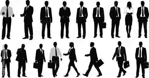 Business people silhouettes in various poses suits walking 1