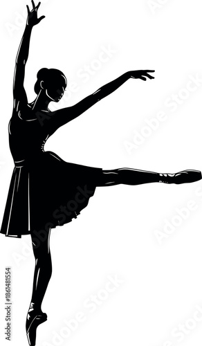 Silhouette of a ballet dancer in a graceful pose performing a movement with elegance and poise in her dance
