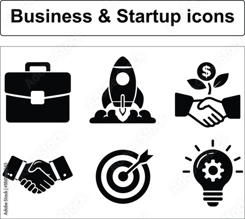 “Business & Startup Icon Set – Teamwork, Finance, Strategy, and Corporate Vectors”