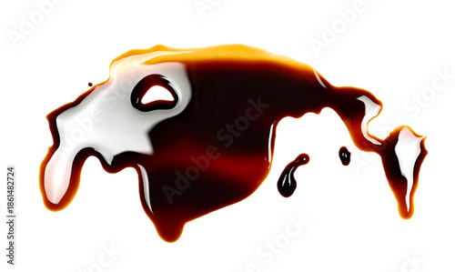 Canvastavla Spilled soy sauce, isolated on white background, top view