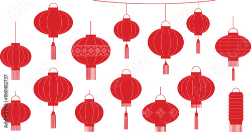 Red Chinese Lanterns Hanging in Rows red lanterns hanging lanterns red and white