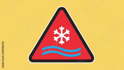 Road sign warning of icy road conditions ahead