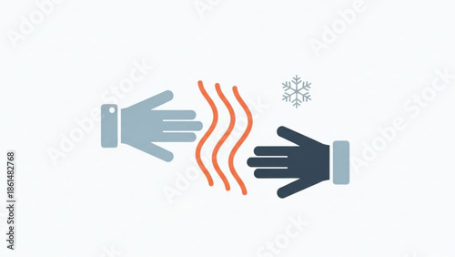 Hands exchanging heat with warm and cold gloves on