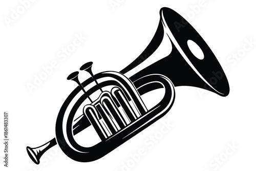 euphonium silhouette line art vector illustration with a white background