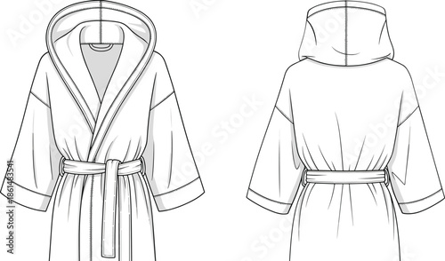 White hooded robe front and back view white robe clothing 2 fashion