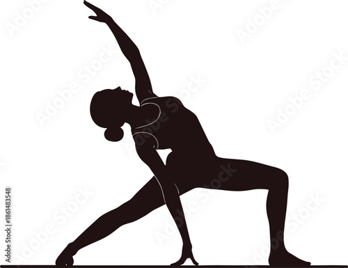 Woman in black silhouette doing yoga pose white background 1