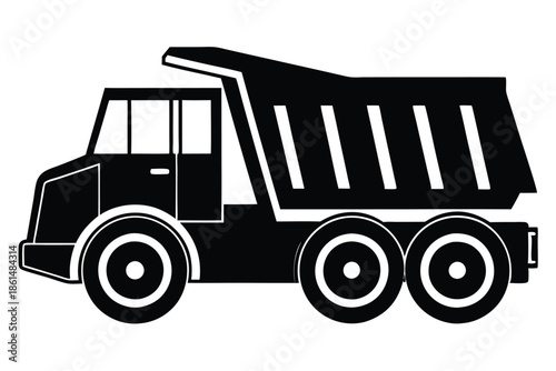 dump truck silhouette line art vector illustration with a white background