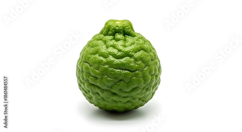Single green lime on white background isolated on white background