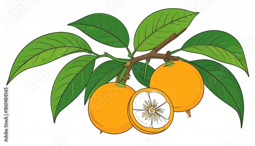 Fresh ripe oranges hanging on vibrant green tree branches in sunlight