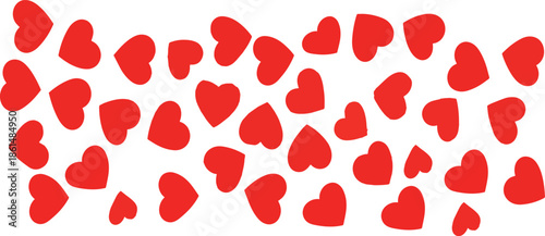 Red heart shapes on white background for love and Valentine's Day.