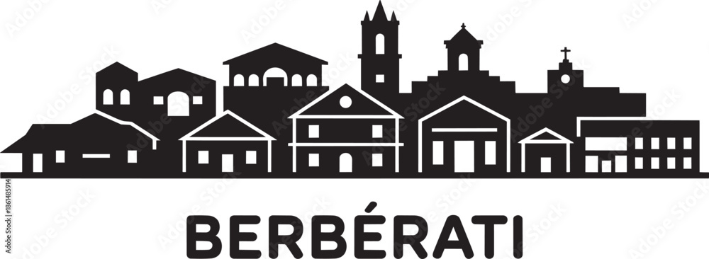Naklejka premium Berberati city skyline silhouette vector with central african republic architectural buildings