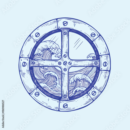 Round Shield with Metal Cross and Riveted Rim.