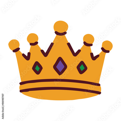 Mardi Gras.  Shining gold crown representing royalty for Fat Tuesday celebrations. Elegant headwear accessory for a carnival king or queen participating in a masquerade ball or parade.