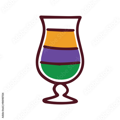 Mardi Gras. Festive alcoholic beverage in a crystal glass for Fat Tuesday celebrations. Colorful drink representing the traditional carnival spirit for party and menu design.