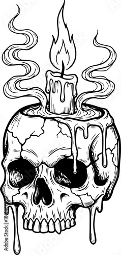 A sketchy style icon of skull candle tattoo
