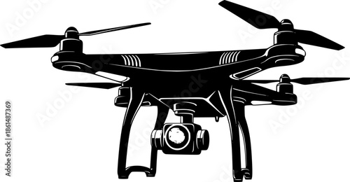 Drone silhouette vector, drone camera icon silhouette vector illustration
