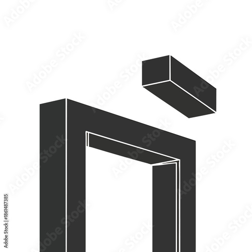 Abstract Geometric Frame with Protruding Rectangular Box.