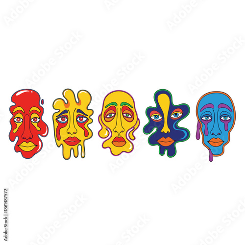 Abstract Dripping Faces in Vibrant Colorful Hues.