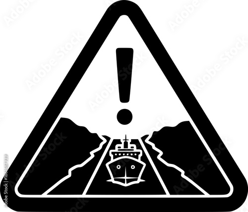 Suez Canal Chokepoint Warning Triangle Flat Vector Icon
