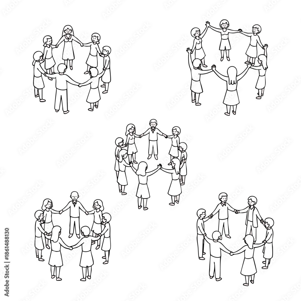 Naklejka premium Group of People Holding Hands in Unity Circle Formation.