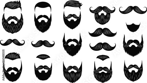 Black and white of various beard and mustache styles facial hair men's grooming 1