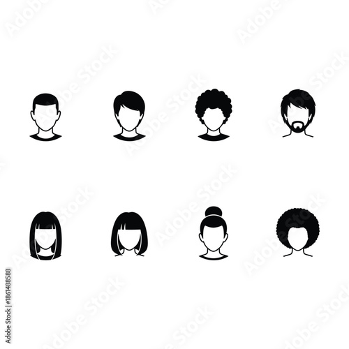 Collection of diverse head silhouettes representing various hairstyles and facial features