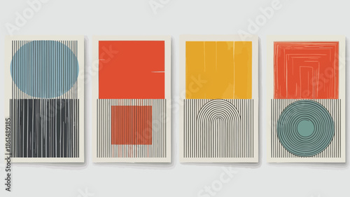 Vibrant geometric art pieces on display