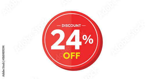 Eye-catching circular red promotional badge displaying a compelling 24 percent discount opportunity for consumers seeking significant savings on