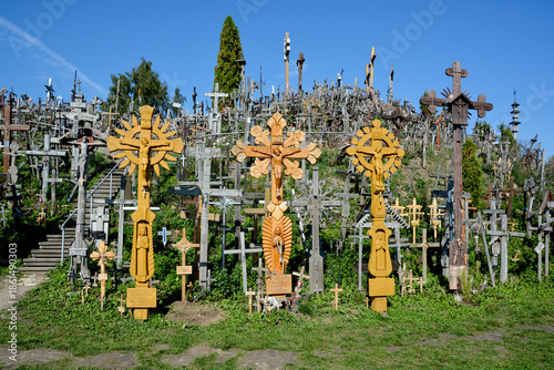 View of hill of crosses with over four hundred thousand crosses and crucifix, which is thought tradition of putting a cross traces to 1800s