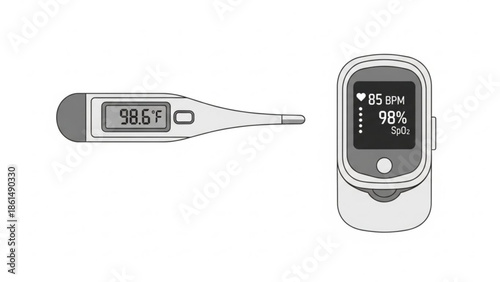 Digital electronic thermometer isolated on white background for medical use