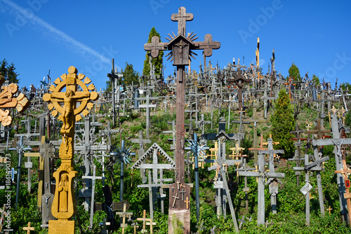View of hill of crosses with over four hundred thousand crosses and crucifix, which is thought tradition of putting a cross traces to 1800s