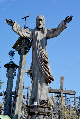 View of hill of crosses with over four hundred thousand crosses and crucifix, which is thought tradition of putting a cross traces to 1800s