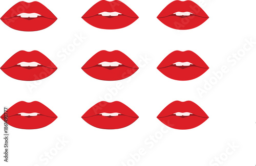 Red lips with white teeth on white background lipstick mouth face