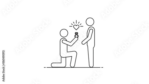 Man proposing to woman with heart above diamond ring