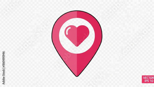Pink heart location pin icon for love places