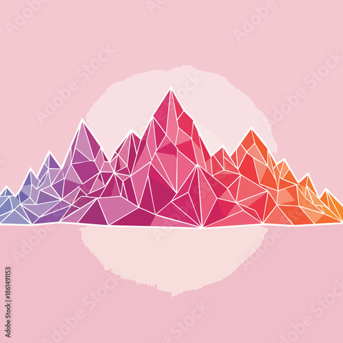 Vibrant Geometric Mountain Range in Rainbow Hues.
