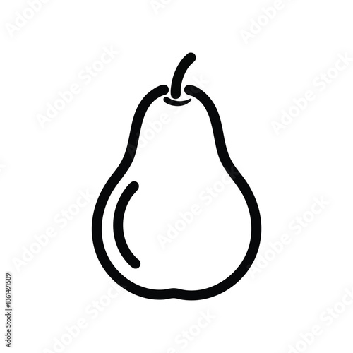 Simple Black Outline Drawing of a Fresh Pear Fruit.