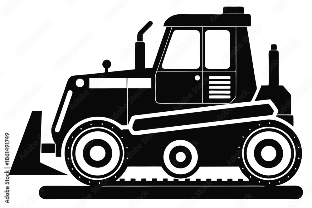 Fototapeta premium bulldozer silhouette line art vector illustration with a white background