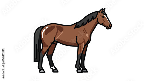 Stylized brown horse illustration standing gracefully, a clear and charming equine representation