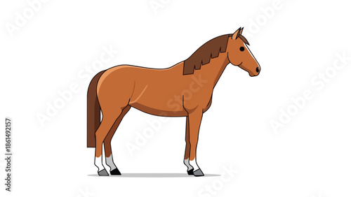 Vibrant cartoon horse graphic featuring a brown coat and dark mane poised on a white background perfect for children's media engaging visual aids