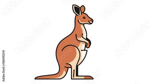 Charming cartoon kangaroo illustration standing upright in profile with a friendly expression and an empty pouch ready for joey adventures in a