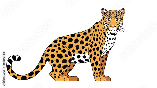 Striking graphic rendition of a formidable wild feline showcasing its distinctive spotted coat and powerful presence a detailed nature illustration
