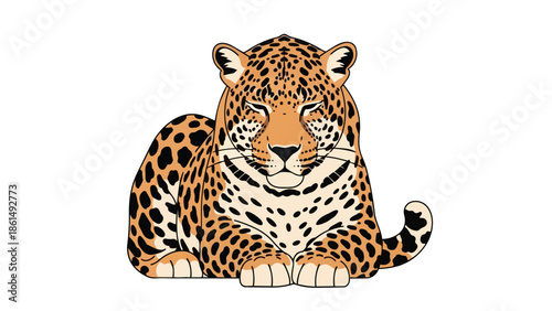 Stylized illustration of a majestic spotted big cat peacefully resting a serene depiction of jungle wildlife tranquility vector artwork of a